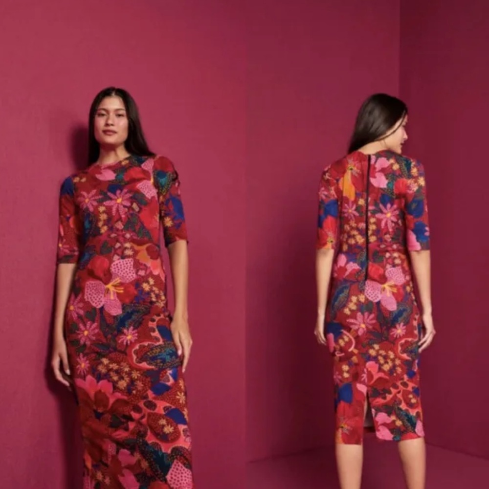 FARM RIO Snake Garden Red Body Con Jersey Dress Large NWOT